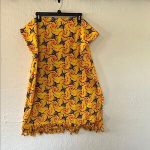 Yellow Printed Swim Coverup with Fringe